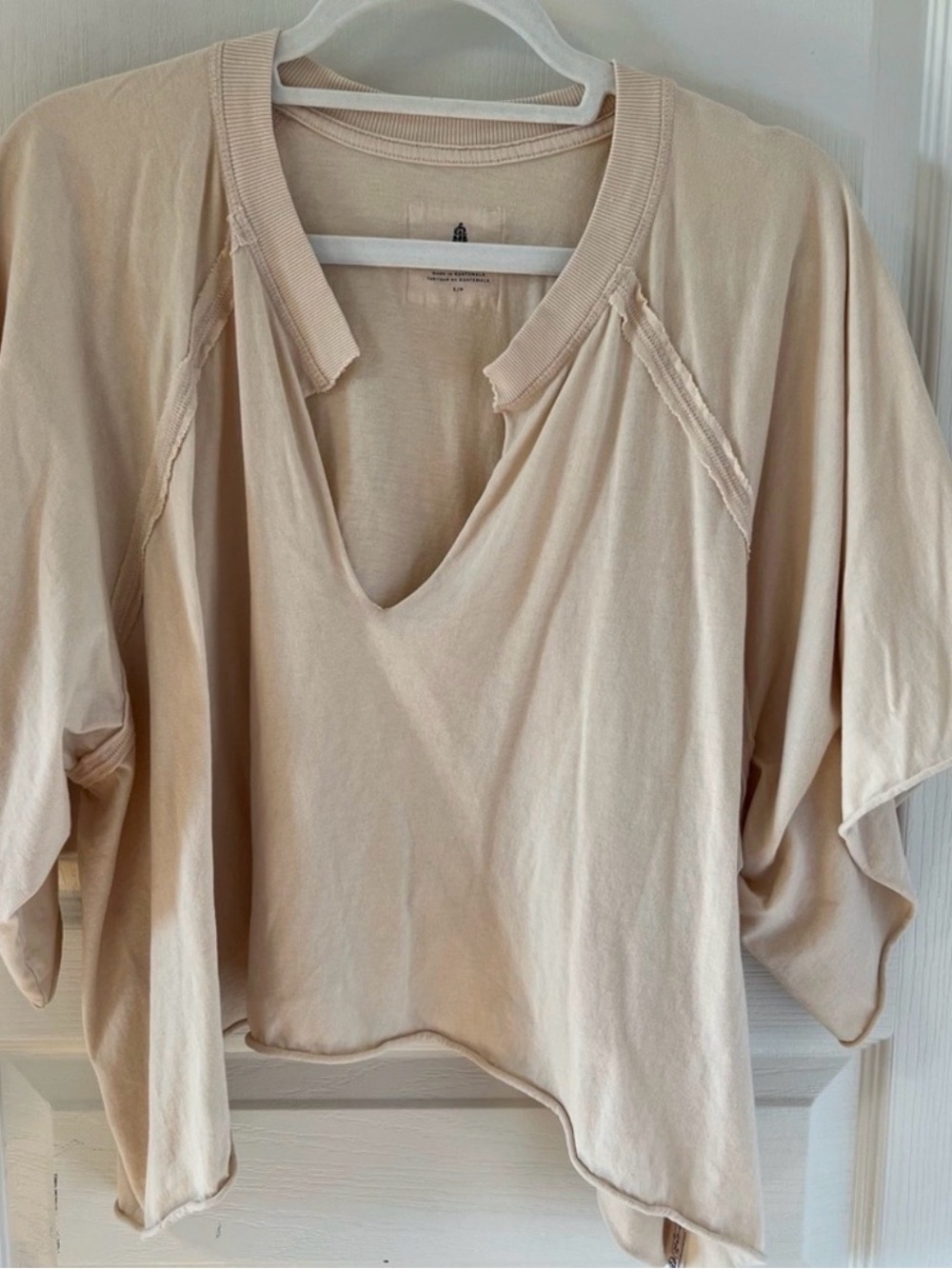 Free People Raw-Edge V-Neck Crop Top — Cream